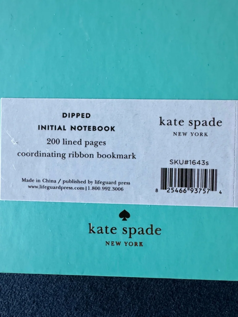 kate spade ♠️ teal & cream lined notebook w/coordinating ribbon place marker